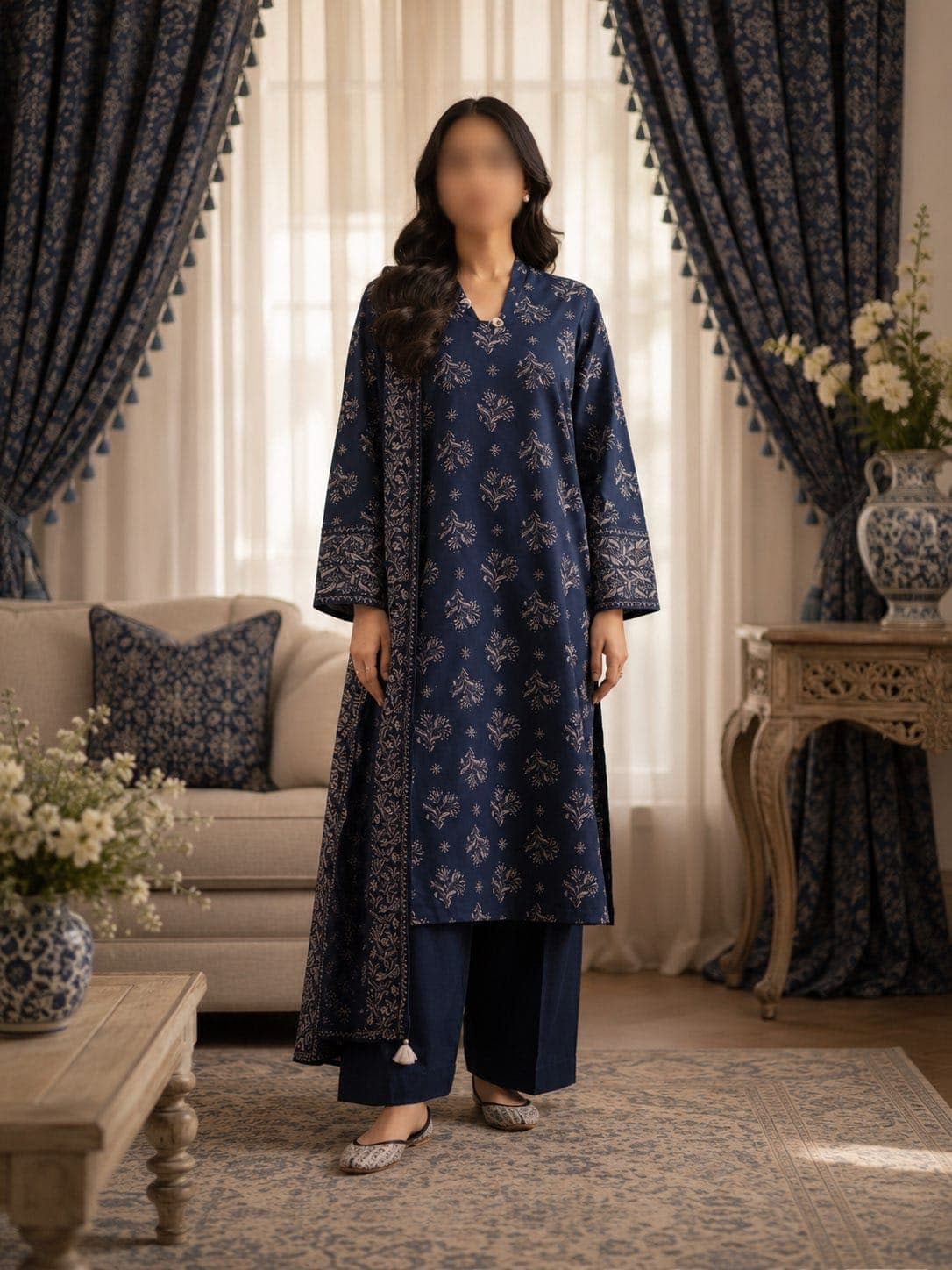 Sapphire Original Sukoon Midnight Sprig Printed Lawn 3-Piece Suit, unstitched Printed Lawn suit Pakistan