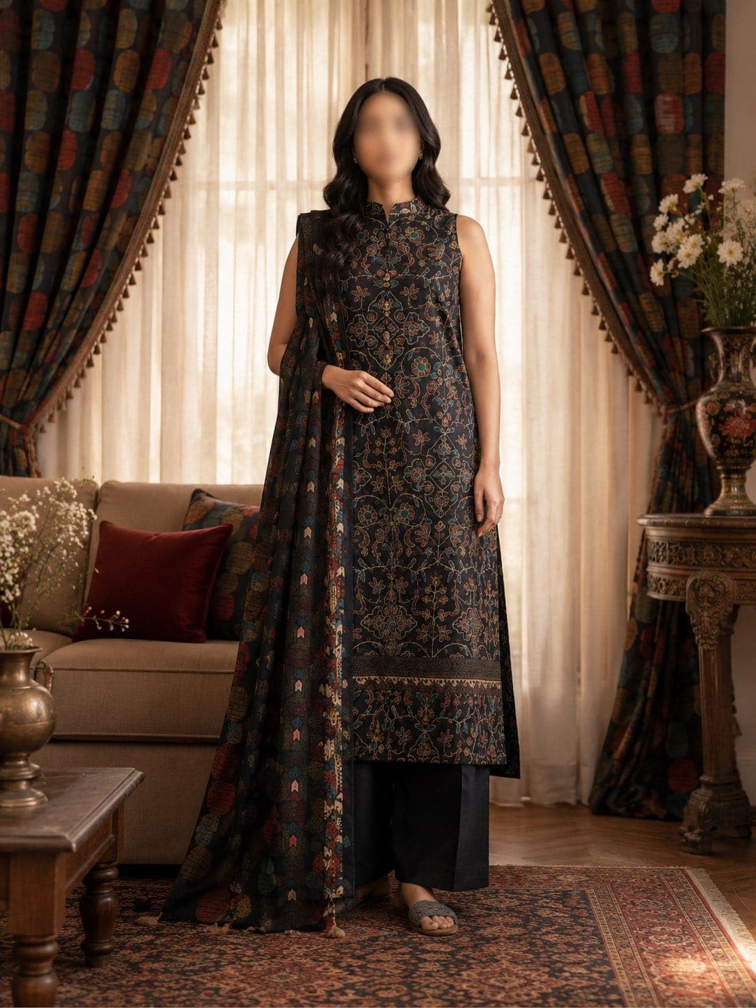 Sapphire Original Sukoon Charcoal Garden Printed Lawn 3-Piece Suit, unstitched Printed Lawn suit Pakistan
