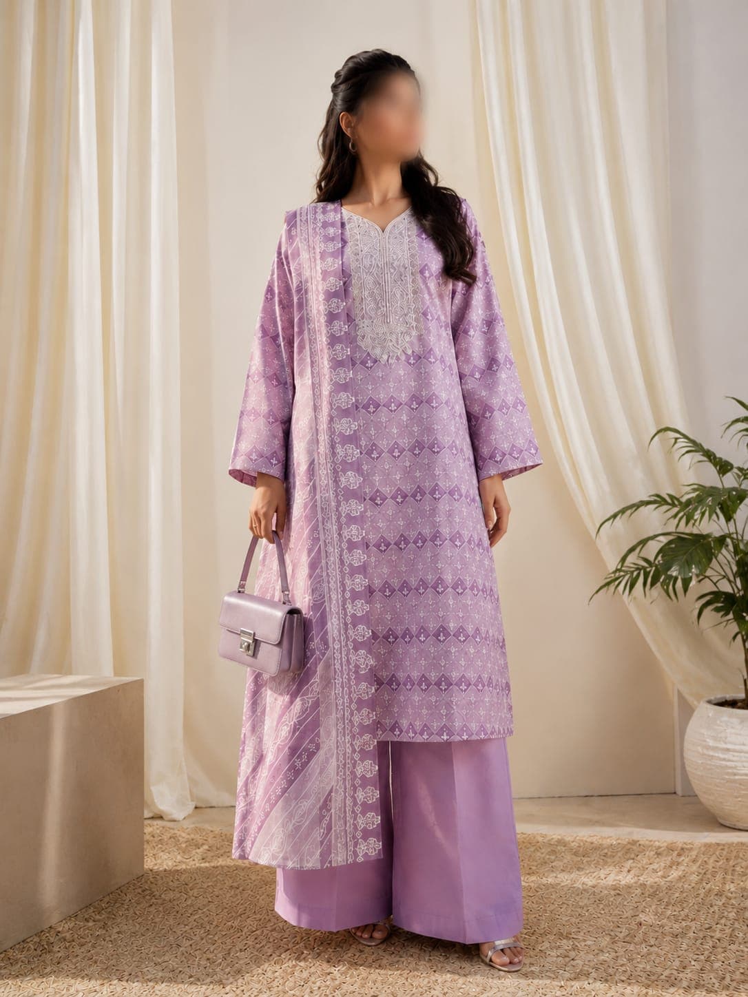 Sapphire Original Sukoon Lavender Trellis Embroidered Lawn 3-Piece Suit, unstitched Embroidered Lawn suit Pakistan