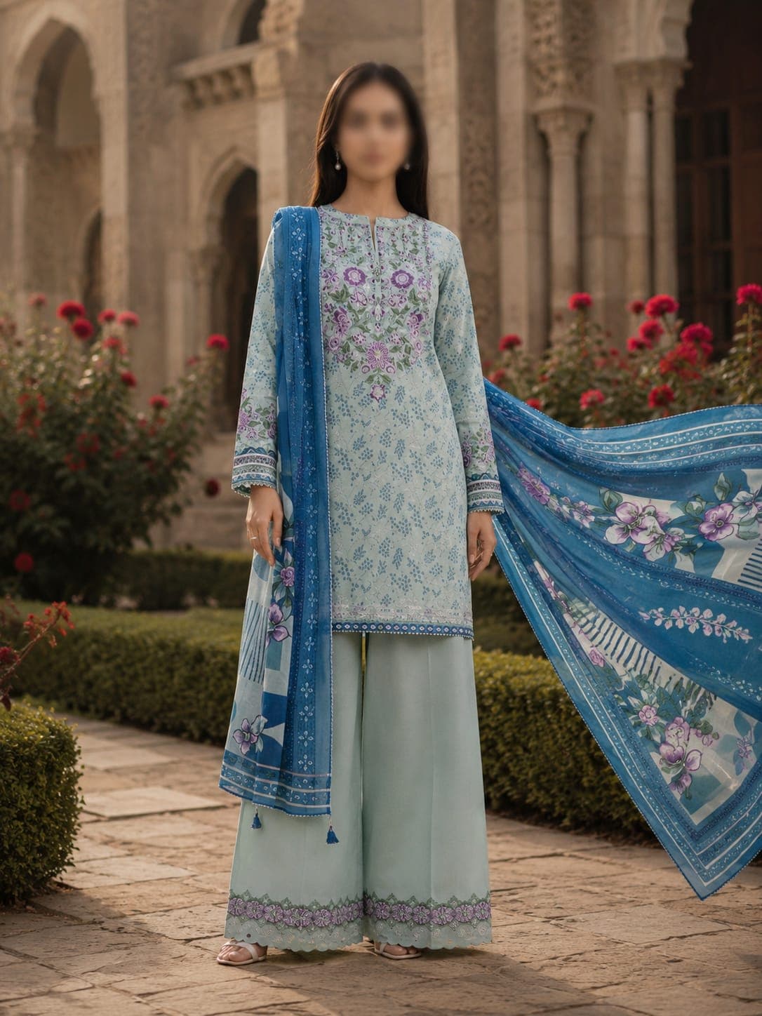 Sapphire Original Andaaz Aqua Iris Embroidered Lawn 3-Piece Suit, unstitched Embroidered Lawn suit Pakistan