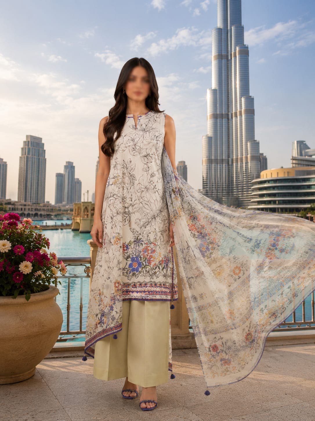 Sapphire Original Sukoon Ivory Sketch Embroidered Lawn 3-Piece Suit, unstitched Embroidered Lawn suit Pakistan