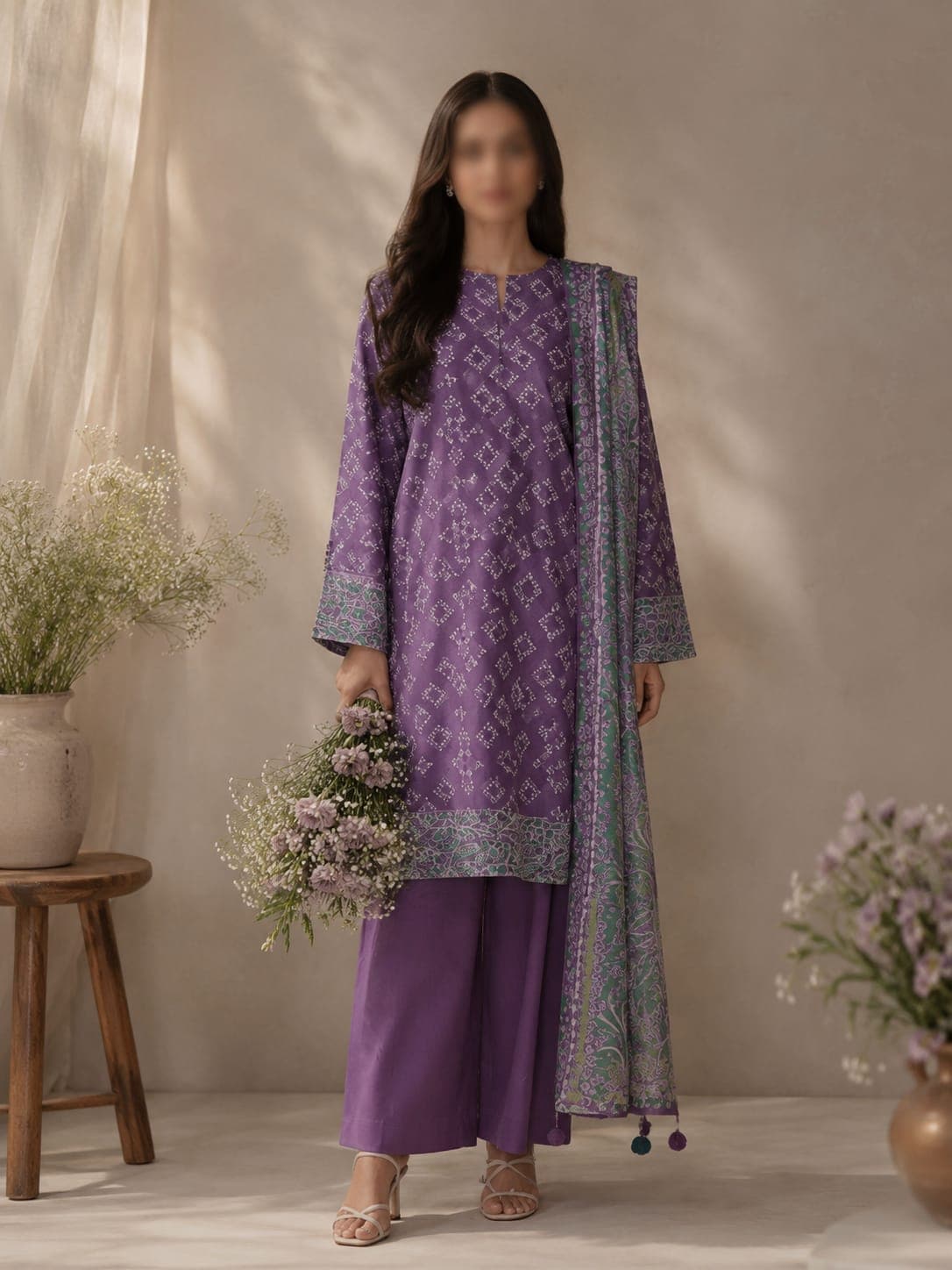 Sapphire Original Sukoon Plum Mosaic Embroidered Lawn 3-Piece Suit, unstitched Embroidered Lawn suit Pakistan