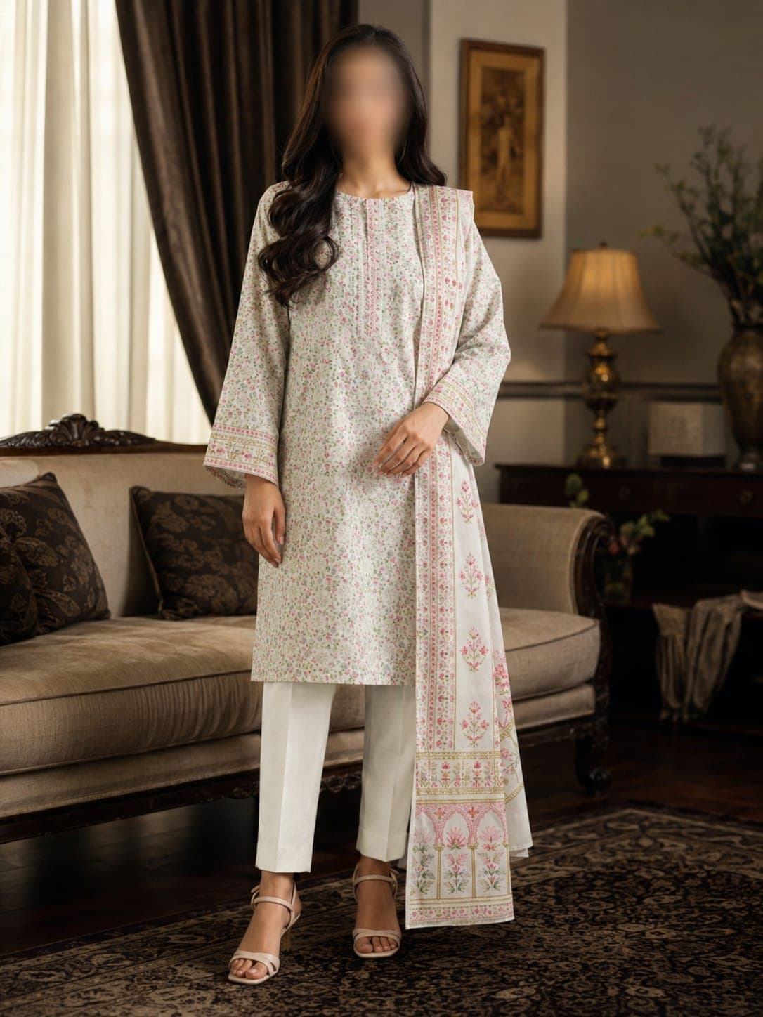 Sapphire Original Sukoon Blush Sprig Embroidered Lawn 3-Piece Suit, unstitched Embroidered Lawn suit Pakistan