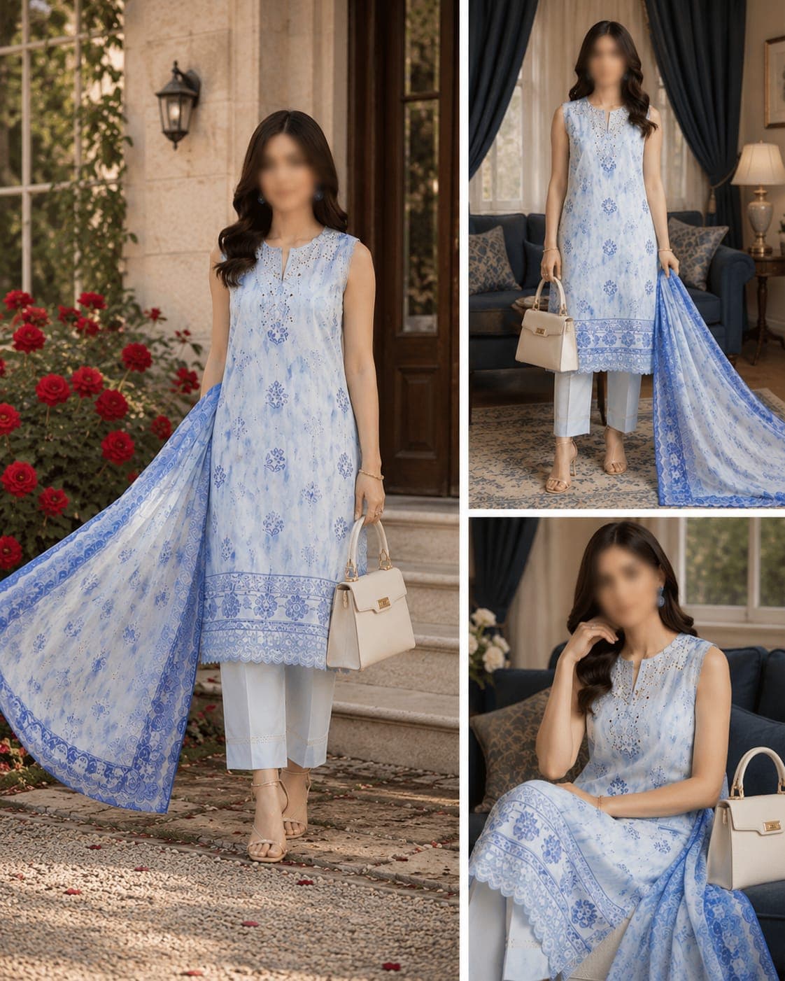 Sapphire Original Sukoon Powder Blue Garden Embroidered Textured Lawn 3-Piece Suit, unstitched Embroidered Textured Lawn suit Pakistan