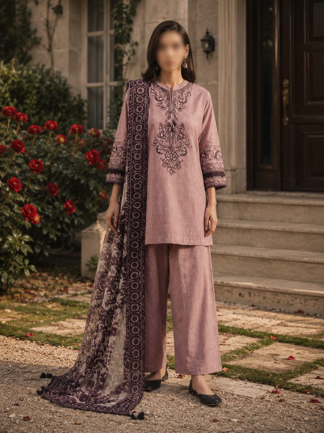 Sapphire Original Andaaz Mauve Medallion Embroidered Lawn 3-Piece Suit, unstitched Embroidered Lawn suit Pakistan
