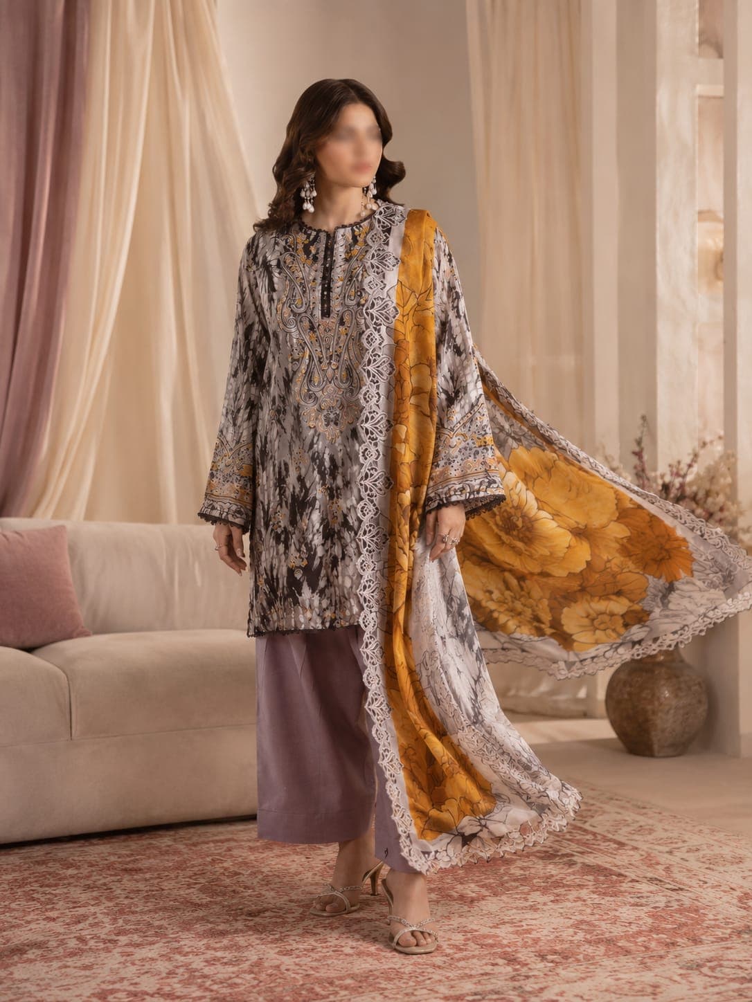 Gull Jee Original Cornflower Bloom Embroidered Lawn 3-Piece Suit, unstitched Embroidered Lawn suit Pakistan