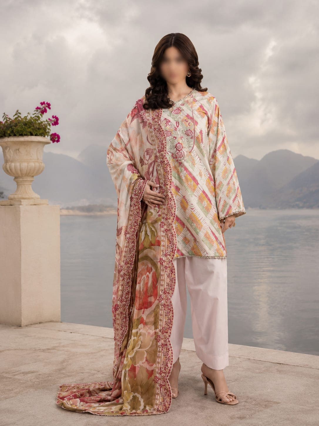 Gull Jee Original Blush Meadow Embroidered Lawn 3-Piece Suit, unstitched Embroidered Lawn suit Pakistan