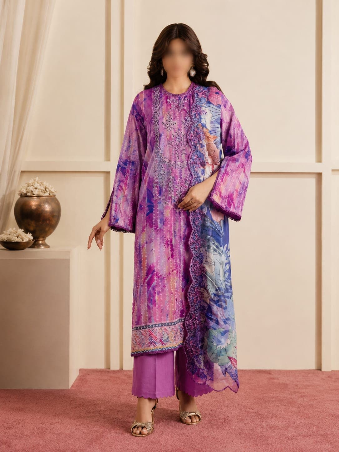 Gull Jee Original Orchid Mirage Embroidered Lawn 3-Piece Suit, unstitched Embroidered Lawn suit Pakistan