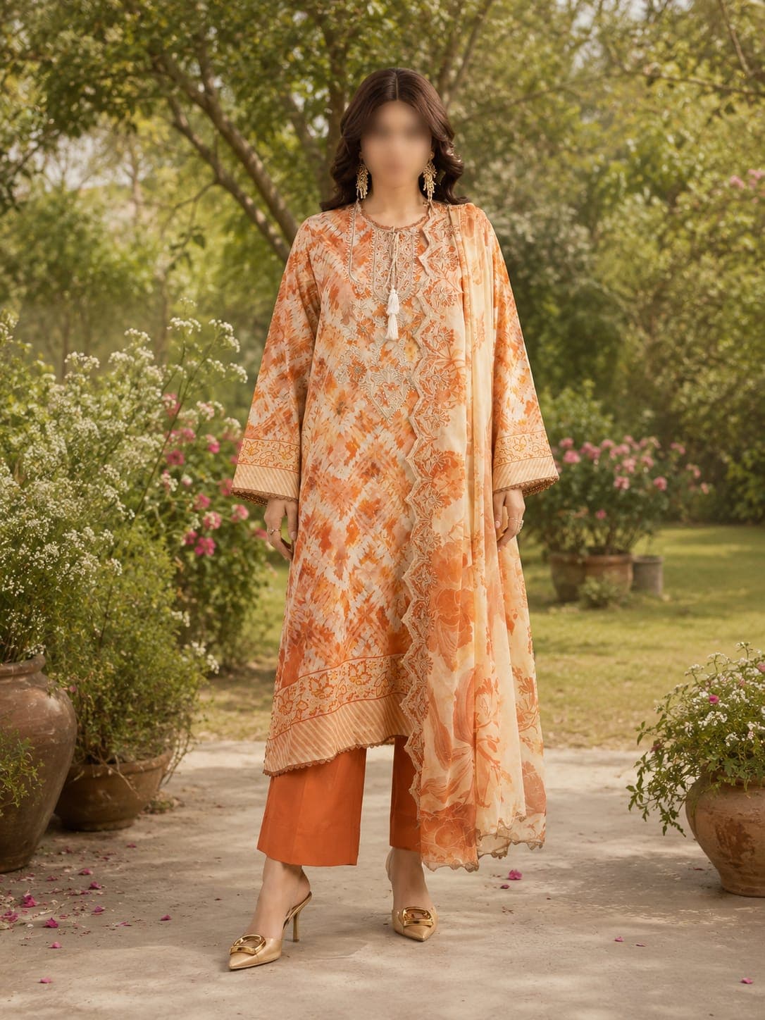 Gull Jee Original Apricot Grove Embroidered Lawn 3-Piece Suit, unstitched Embroidered Lawn suit Pakistan