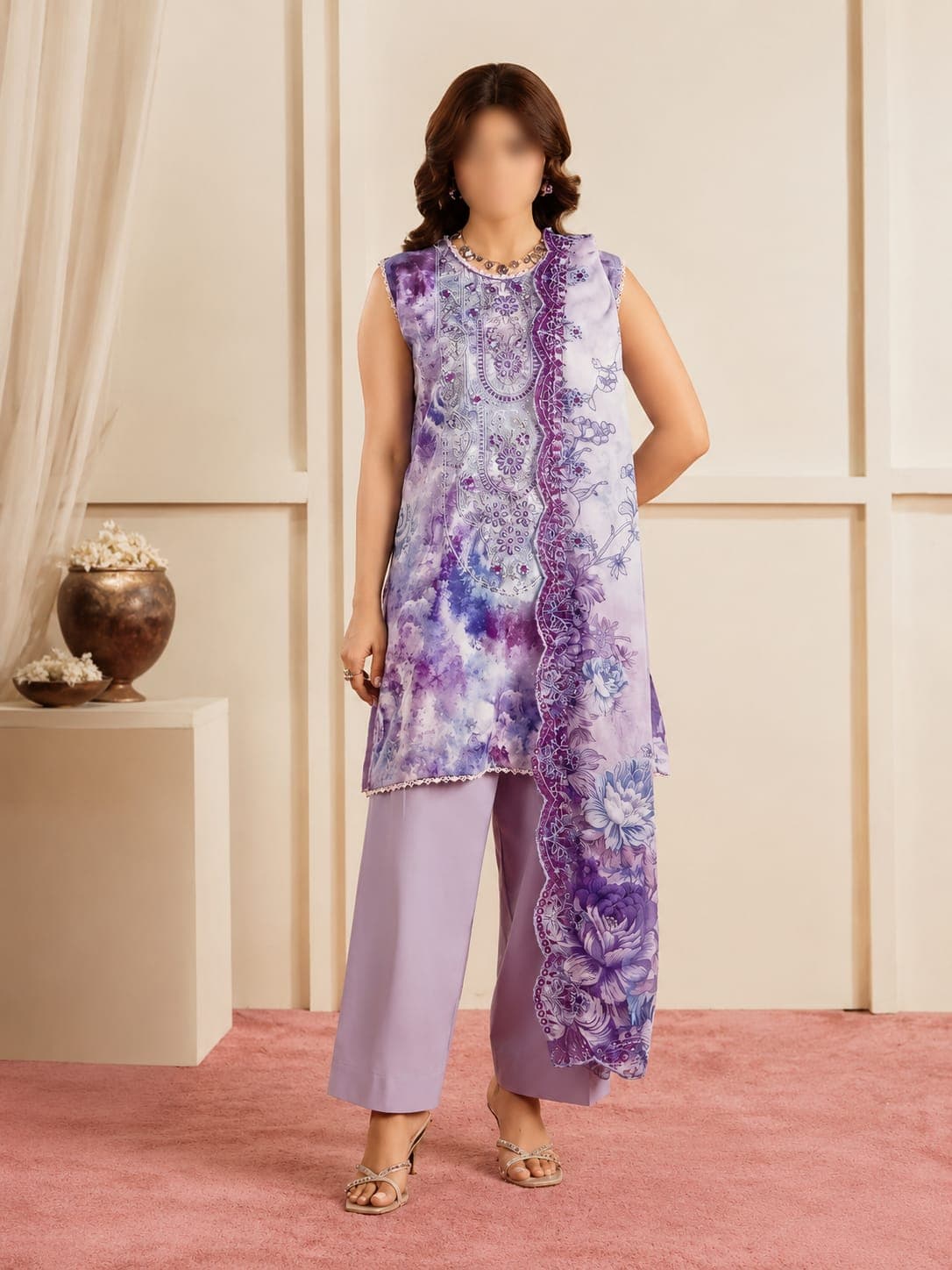 Gull Jee Original Lilac Porcelain Embroidered Lawn 3-Piece Suit, unstitched Embroidered Lawn suit Pakistan