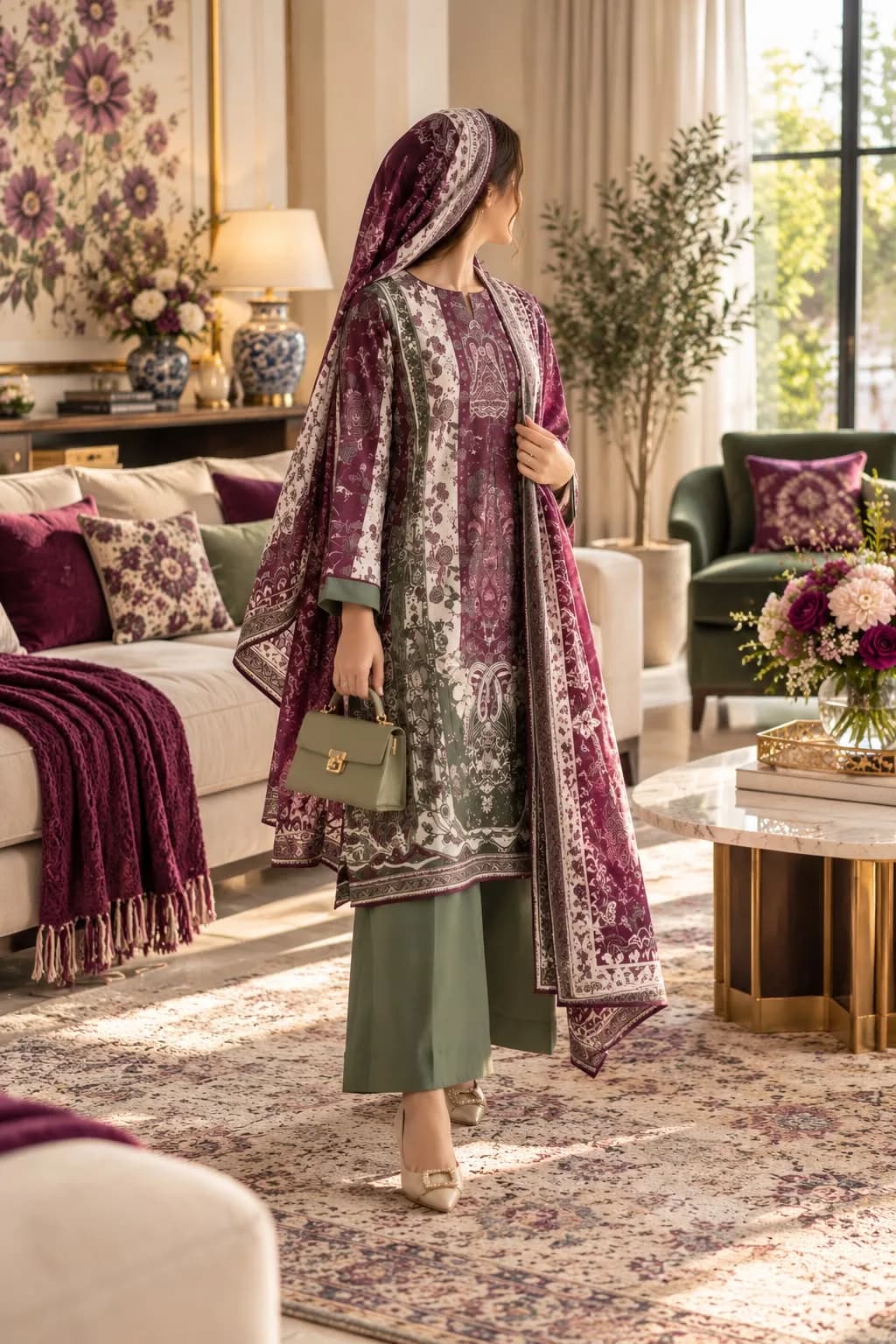 Falak Original Mulberry Sage Leather Linen 3-Piece product photo