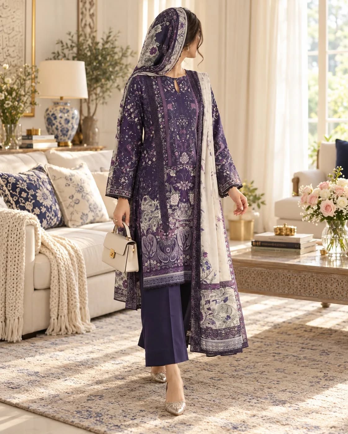 Falak Original Aubergine Bloom Leather Linen 3-Piece product photo