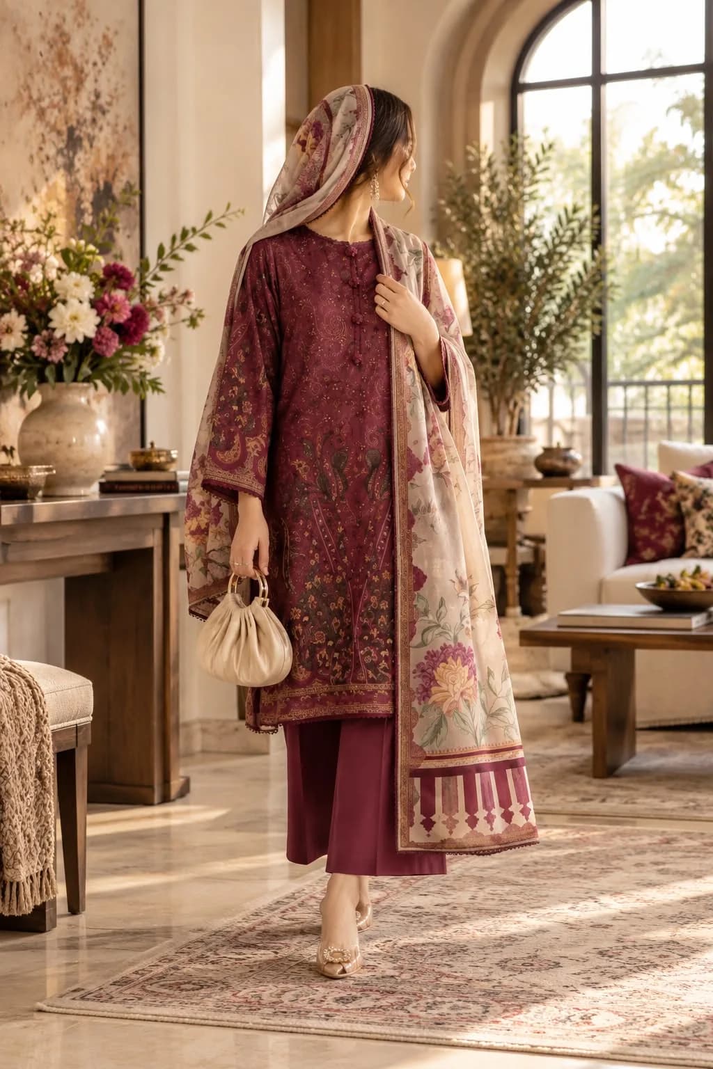 Falak Original Wine Blossom Leather Linen 3-Piece product photo