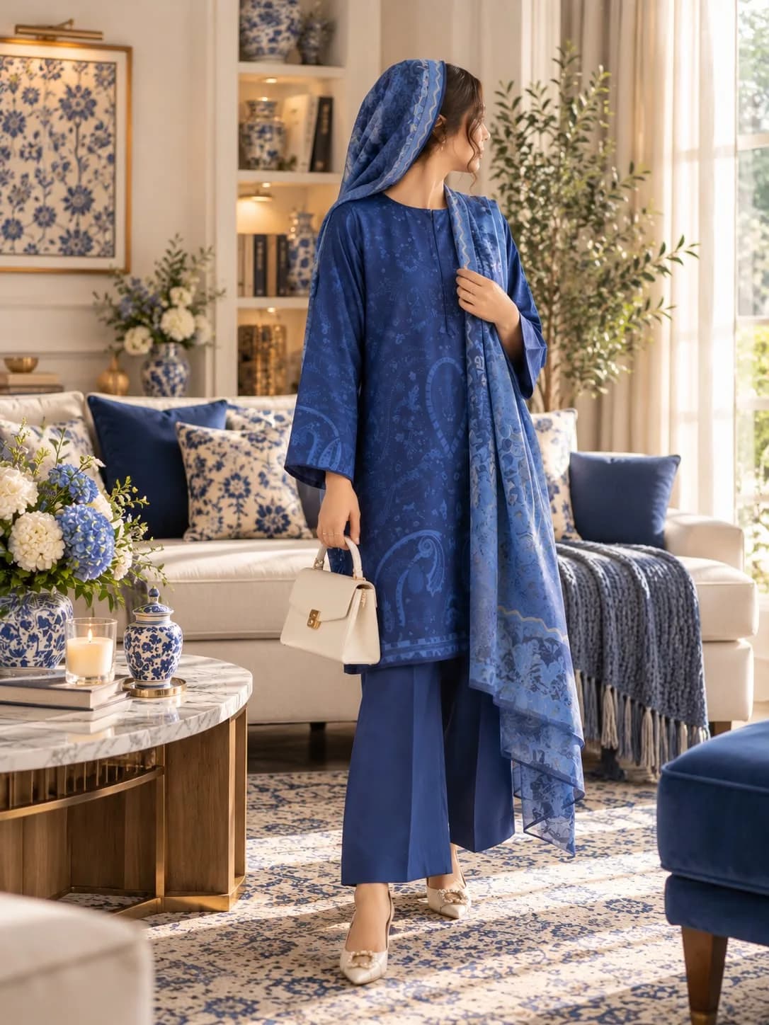 Falak Original Cobalt Paisley Leather Linen 3-Piece product photo