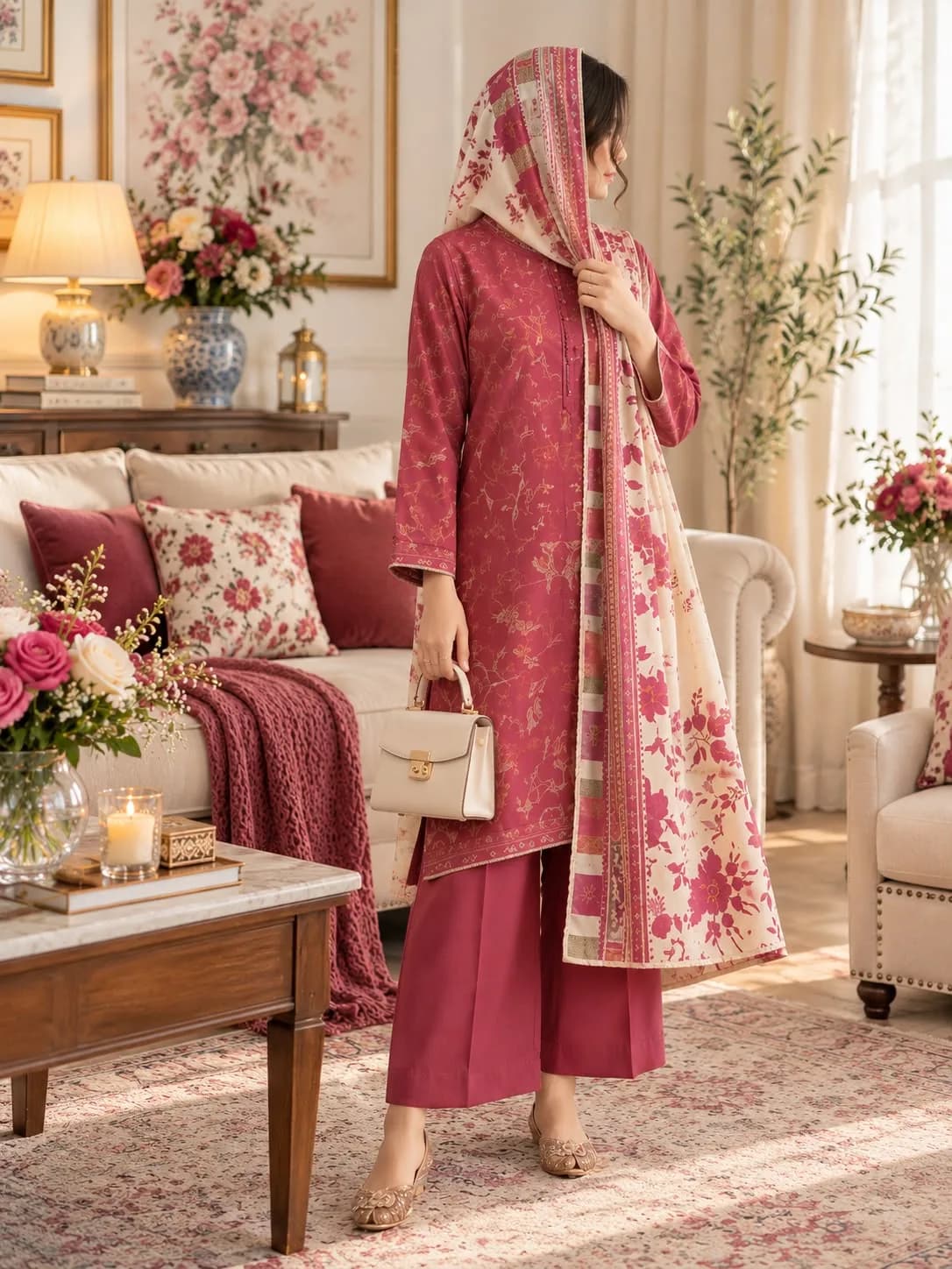 Falak Original Raspberry Sprig Leather Linen 3-Piece product photo