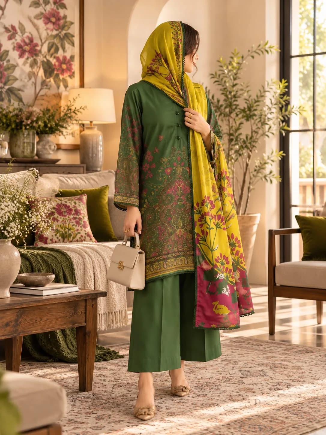 Falak Original Forest Chartreuse Leather Linen 3-Piece product photo