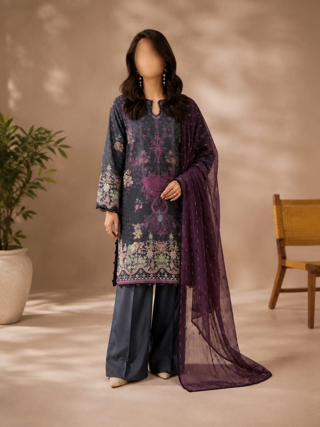 Charcoal Bloom Unstitched Three Piece, unstitched 3-piece lawn suit Pakistan