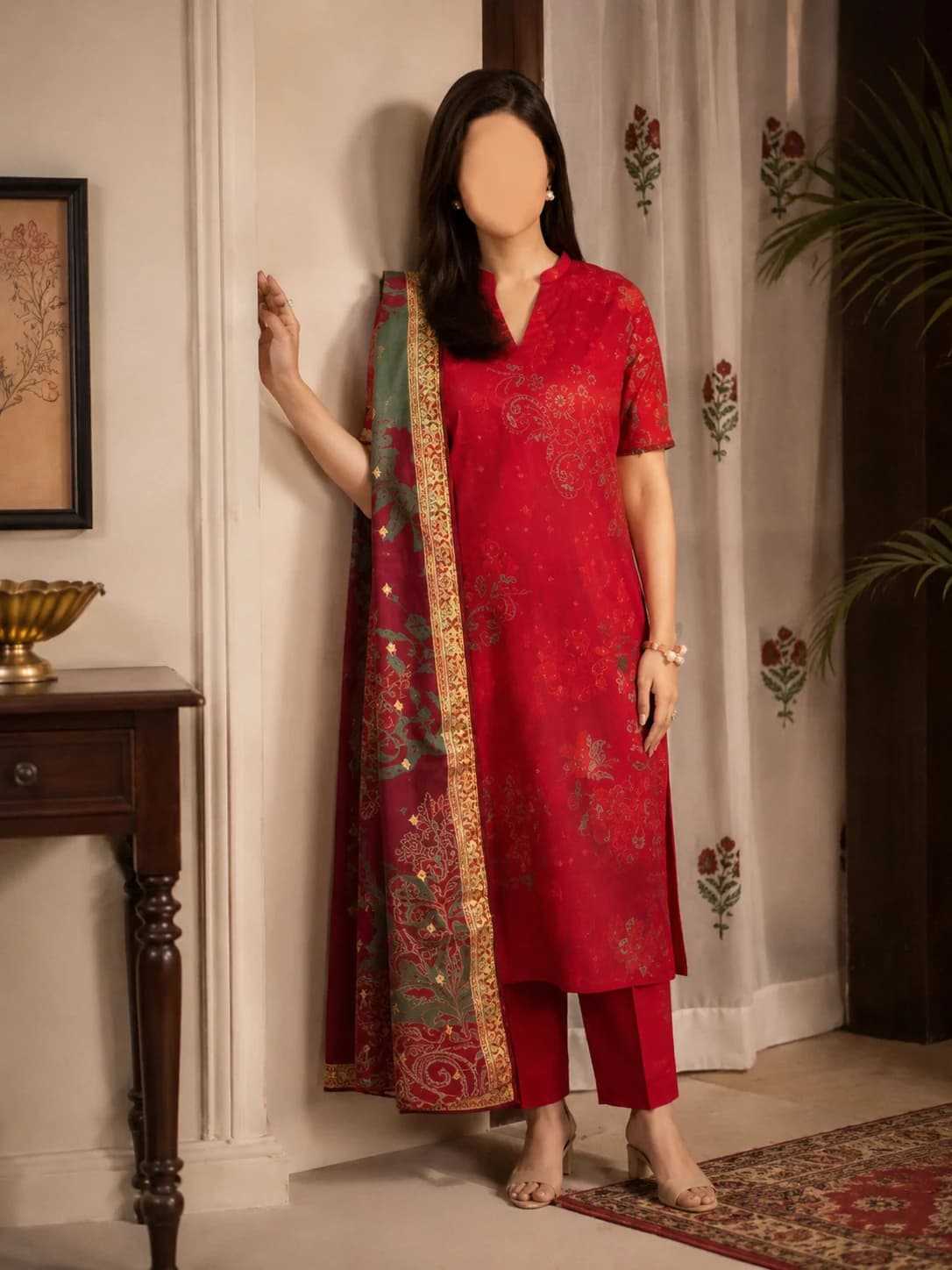 Crimson Paisley Unstitched Three Piece, unstitched Shirt — Digital Printed Lawn 3m · Dupatta — Digital Printed Jacquard Brosha 2.5m · Trouser — Dyed Cambric Cotton 2.5m suit Pakistan