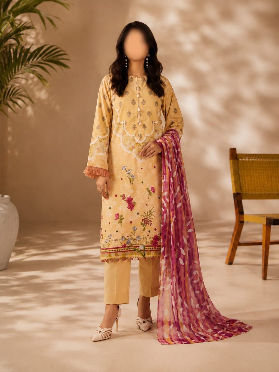 Honey Scallop Unstitched Three Piece, unstitched 3-piece lawn suit Pakistan
