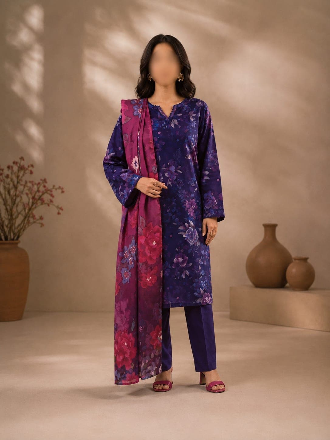 Indigo Floral Unstitched Three Piece, unstitched 3-piece lawn suit Pakistan