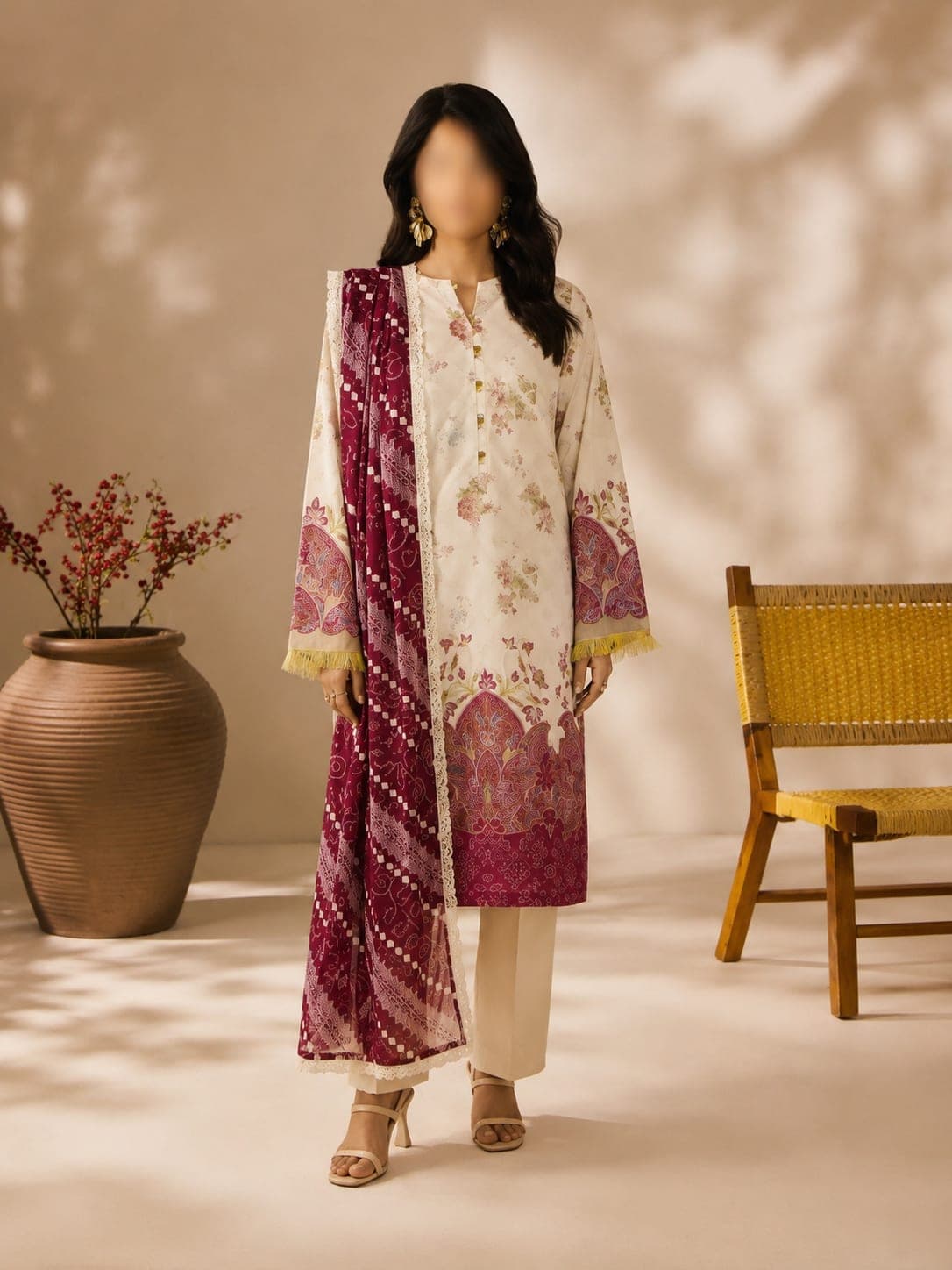 Ivory Paisley Unstitched Three Piece, unstitched 3-piece lawn suit Pakistan