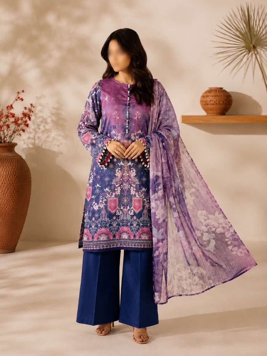 Lavender Shield Unstitched Three Piece, unstitched 3-piece lawn suit Pakistan