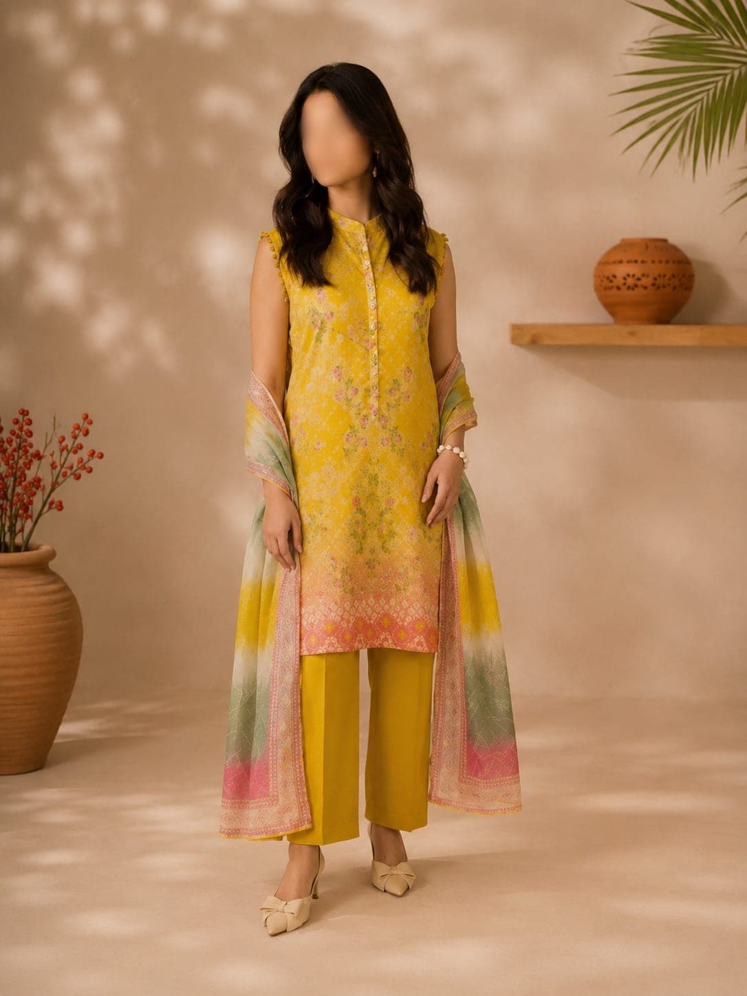 Lemon Mandarin Unstitched Three Piece, unstitched 3-piece lawn suit Pakistan
