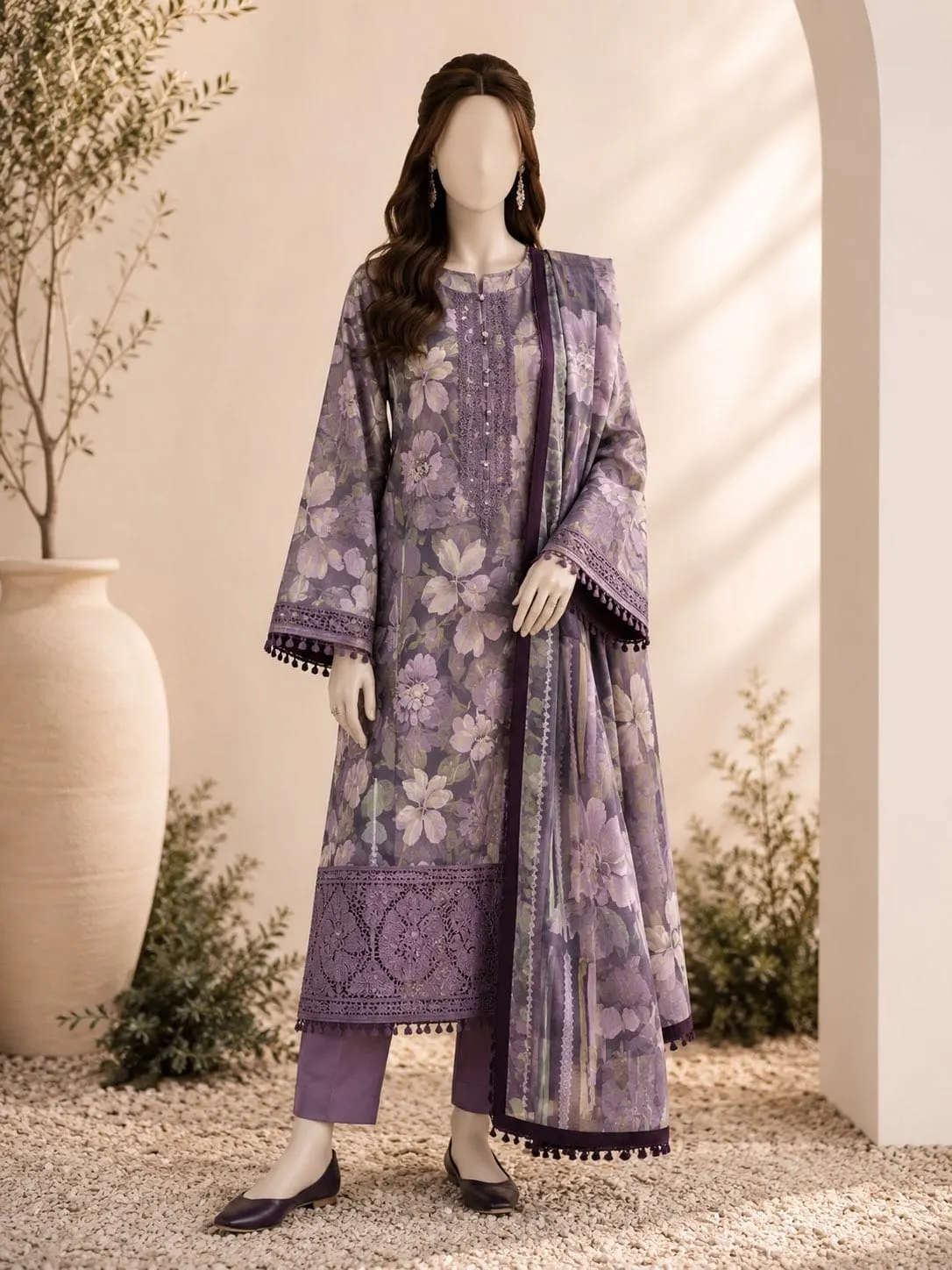 Mauve Garden Unstitched Three Piece, unstitched Lawn suit Pakistan