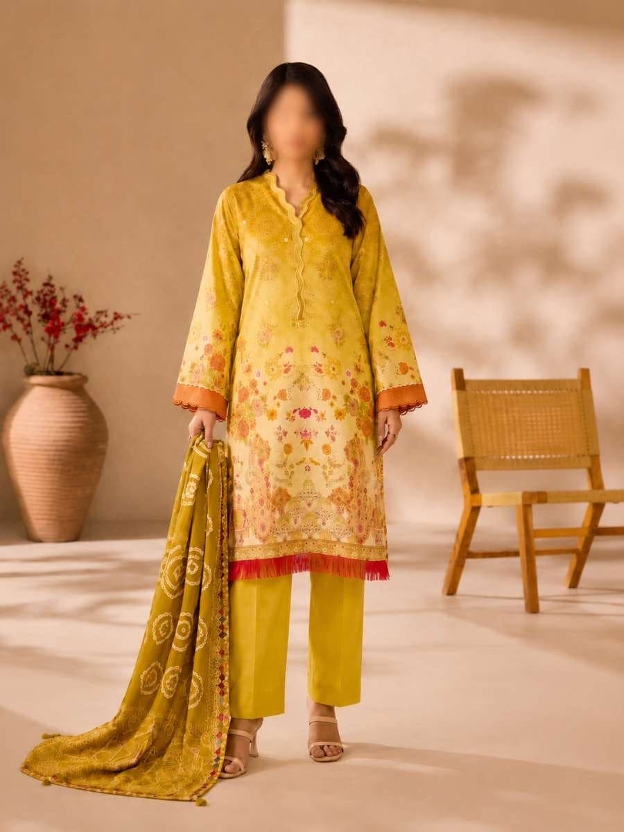 Olive Medallion Unstitched Three Piece, unstitched 3-piece lawn suit Pakistan