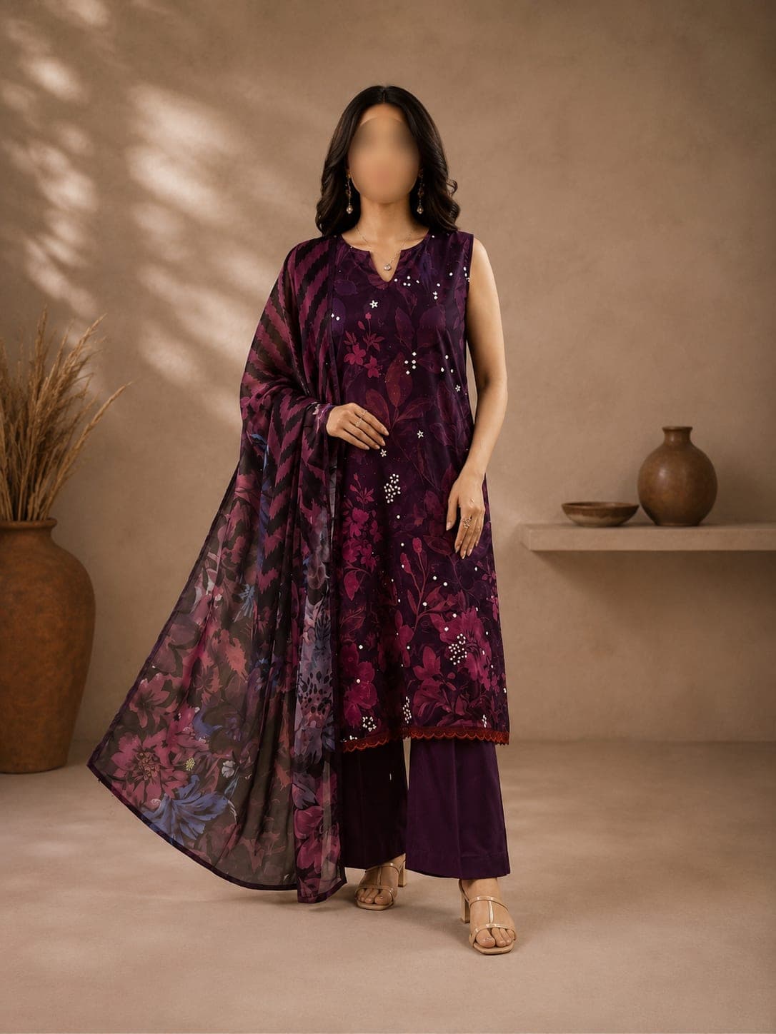 Plum Starlit Unstitched Three Piece, unstitched 3-piece lawn suit Pakistan