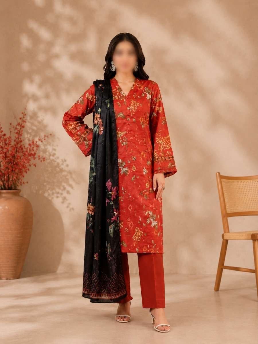 Rust Blossom Unstitched Three Piece, unstitched 3-piece lawn suit Pakistan