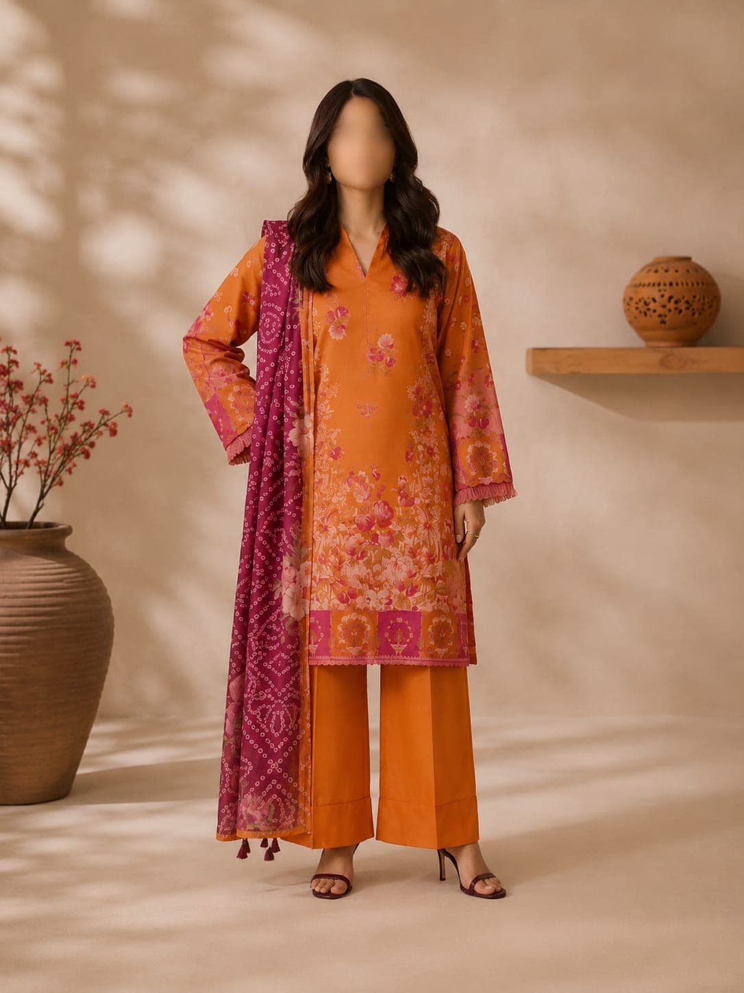 Tangerine Paisley Unstitched Three Piece, unstitched 3-piece lawn suit Pakistan