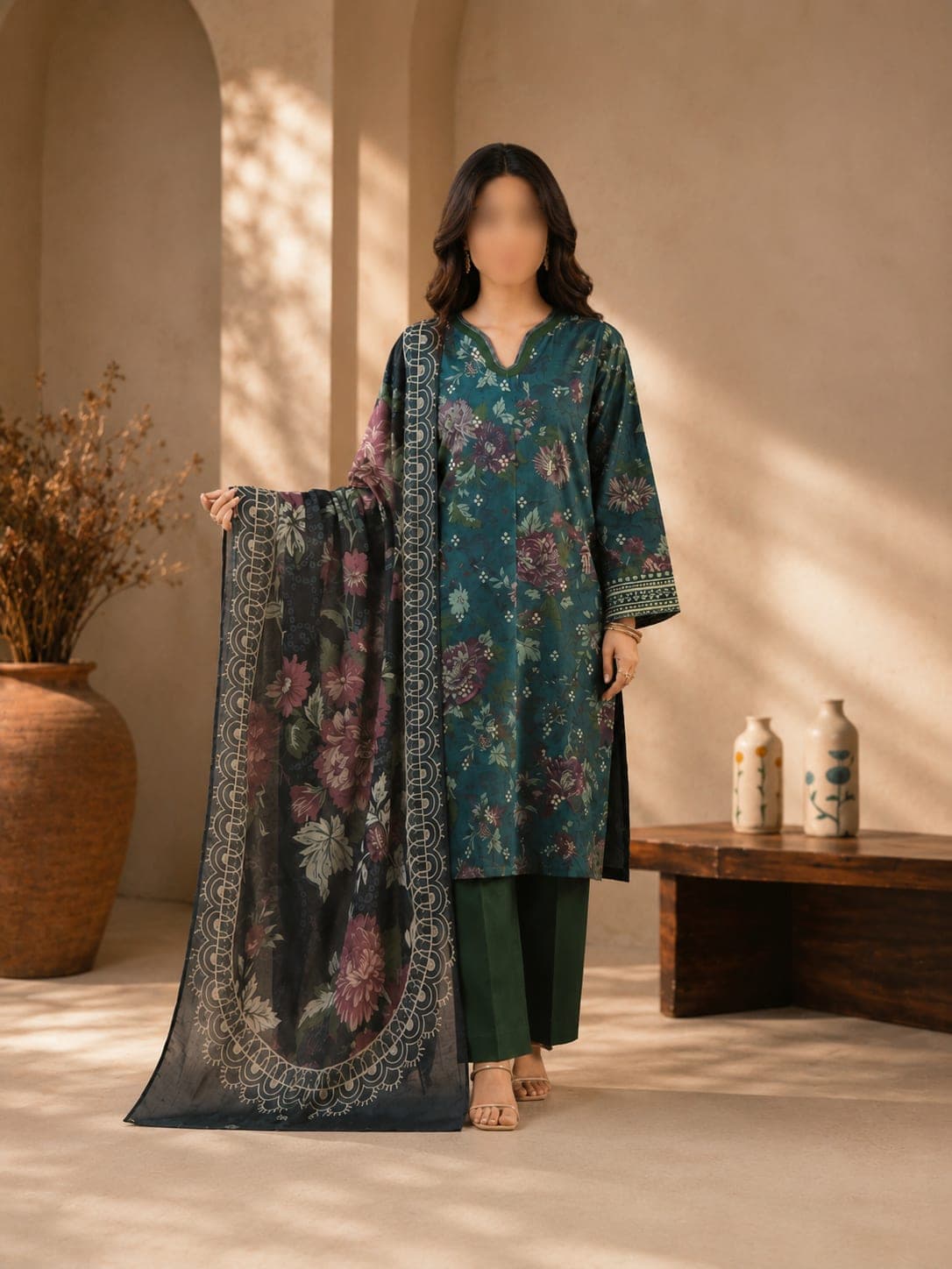 Teal Noir Unstitched Three Piece, unstitched 3-piece lawn suit Pakistan